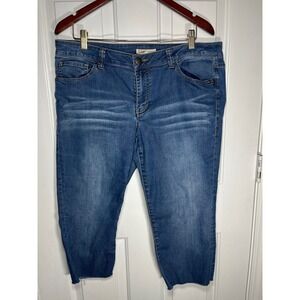 CAbi Jeans Women‎ 14 Johnny Crop Denim Blue Medium Wash Raw Hem Stretch Ankle